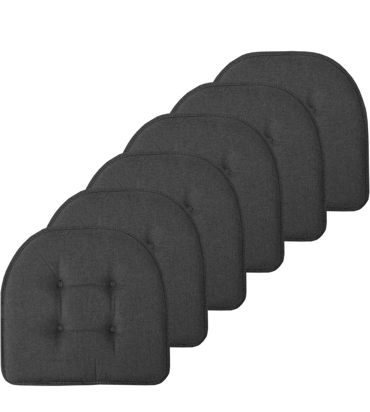 Sweet Home Collection Chair Cushion Memory Foam Pads Tufted Slip Non Skid Rubber Back U-Shaped 17" x 16" Seat Cover, 6 Pack, Charcoal Gray