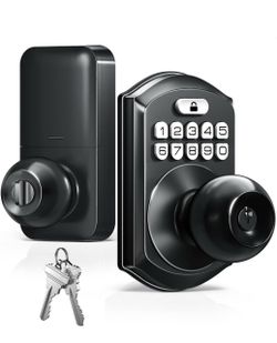 (Brand New in Box)  TEEHO TE003 Keypad Door Knob Lock, Keyless Entry Door Handle, Matte Black One Time Code, Auto & One-Touch Lock, Anti-Peeping Code 
