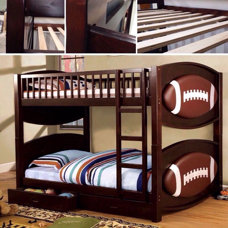 Olympic II Collection Sport-Themed Twin Twin Bunk Bed w/ Padded Football Design Storage Drawers