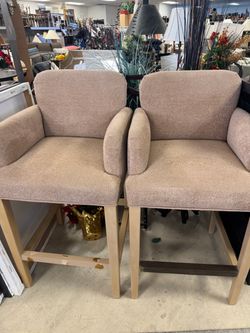 Set of 2 Upholstered Bar Stools with Arms