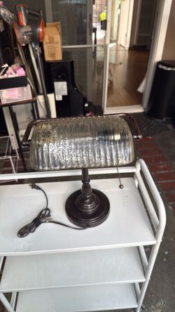 Vintage Banker's Desk Lamp with Glass Shade