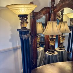 Antique 6’ Standing Lamp and Table Lamp Set