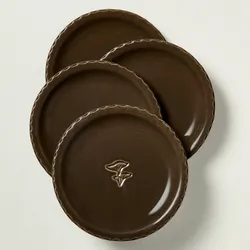 (2) Sets of Four Forest Brown Carved Mushroom Motif Ceramic Salad Plates