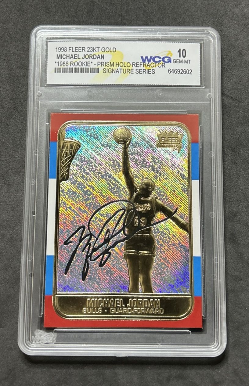 1998 Fleer 23KT Gold Michael Jordan PRIZM HOLO REFRACTOR RC Design - Gem Mint 10