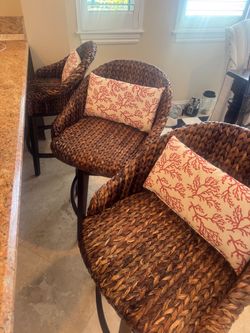 Woven Seagrass Swivel Bar Stools Set of 3