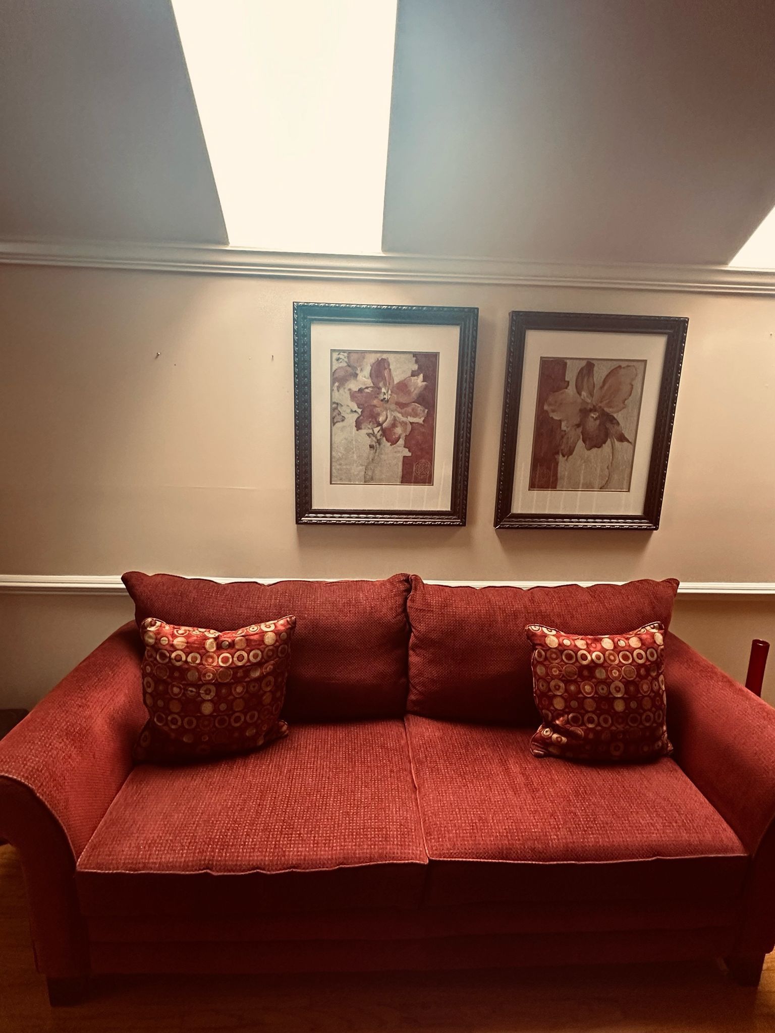 Wide Red Couch W/ Pillows