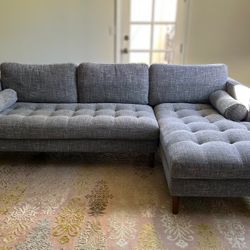 Castlery Madison Chaise Sectional Sofa / Couch - Right Facing Tweed