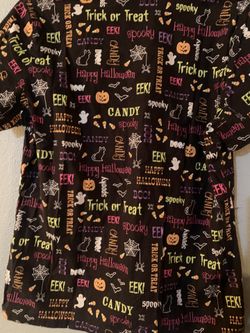 Scrubs Women Halloween Theme Trick or Treat Black Size Large