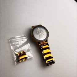 CITIZEN MEN'S BLACK DIAL GOLD BAND STAINLESS STEEL QUARTZ WATCH - AT2242-55E