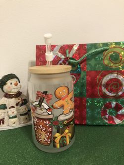 Christmas Holiday Frosted Libby Glass Cup