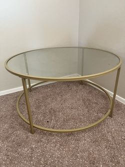 Glass table gold metal rims