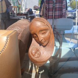 Vtg Retro Blessed Mother Virgin Mary Baby Jesus Carved Wood Art Sculpture (A15)