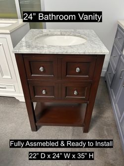 24" Bathroom Vanity with Carrara Marble Countertop & Solid Wood & Plywood Cabinet #3451