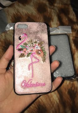 Brand new iPhone 7 case with pink flamingo embroidery on it