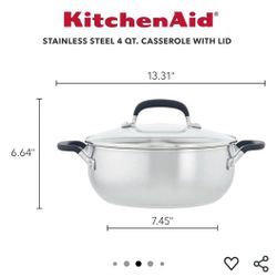 KitchenAid 71021 Stainless Steel Casserole with Lid, 4 Quart - Brushed Stainless Steel