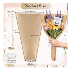 50 PCS Flower Wrapping Paper Sleeves Kraft Bouquet Bags, 