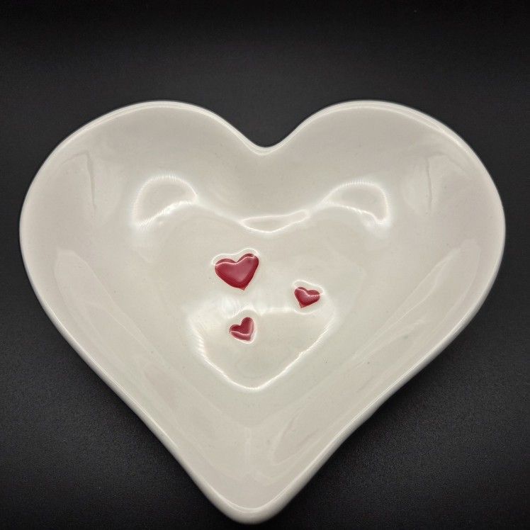 Hallmark Heart-Shaped White Bowl with Red Accents NWT