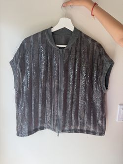 Y2K Sequin Top Grey Vintage Shiny Clubwear