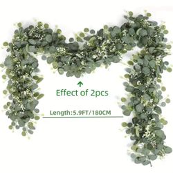 2pcs Artificial Eucalyptus Vine Plant Real Texture Fake Green Hanging Plant Wedding Courtyard Garden Home Party Wall Decoration