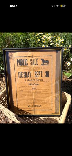 Antique 1914 Oklahoma Farm Auction Broadside Poster Framed Moreland Woodward