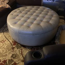 46” Ottoman Gray With Pink Buttons