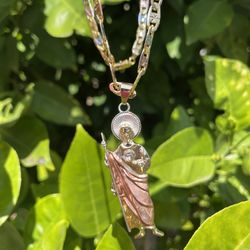 San Judas Tadeo/Cadena Valentino Tri Color De Oro Laminado/ Gold Plated
