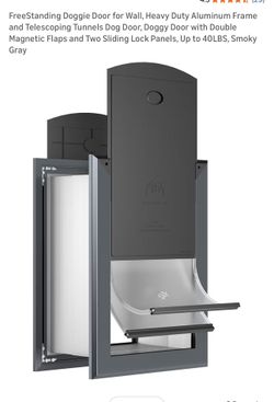 FreeStanding Doggie Door for Wall, Heavy Duty Aluminum Frame and Telescoping Tunnels Dog Door,