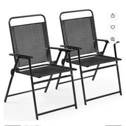 Outdoor Patio Chairs Set of 2, Folding Patio Chairs with Metal Frame, Armrests, Portable Dining Chairs for Camping, Lawn, Garden and Porch, Black