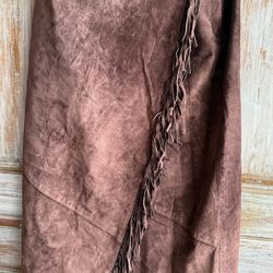 Suede-Fringe Wrap Skirt – Western Boho Style (Brown)