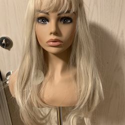 27 Inch Elegant Light Ash blonde With Bangs Synthetic Wig With Dark Ash Roots
