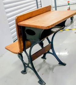 Antique Cast Iron School Desk with Bench