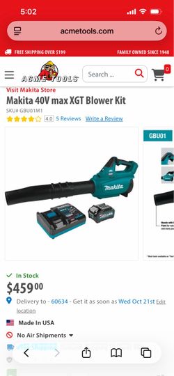 Makita XGT 40V Max Brushless Cordless Leaf Blower Kit (4.0Ah)