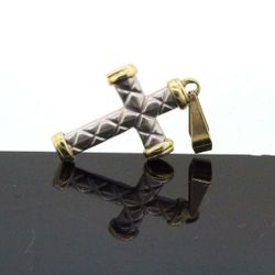 14k Two Tone White & Yellow Gold Unique Cross Pendant 3.0g.  #30217