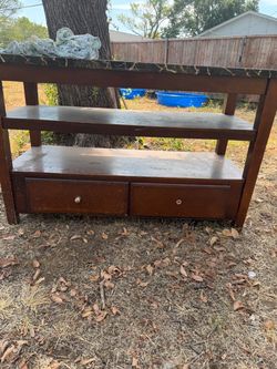 Dark Wood Console Table with Marble Top