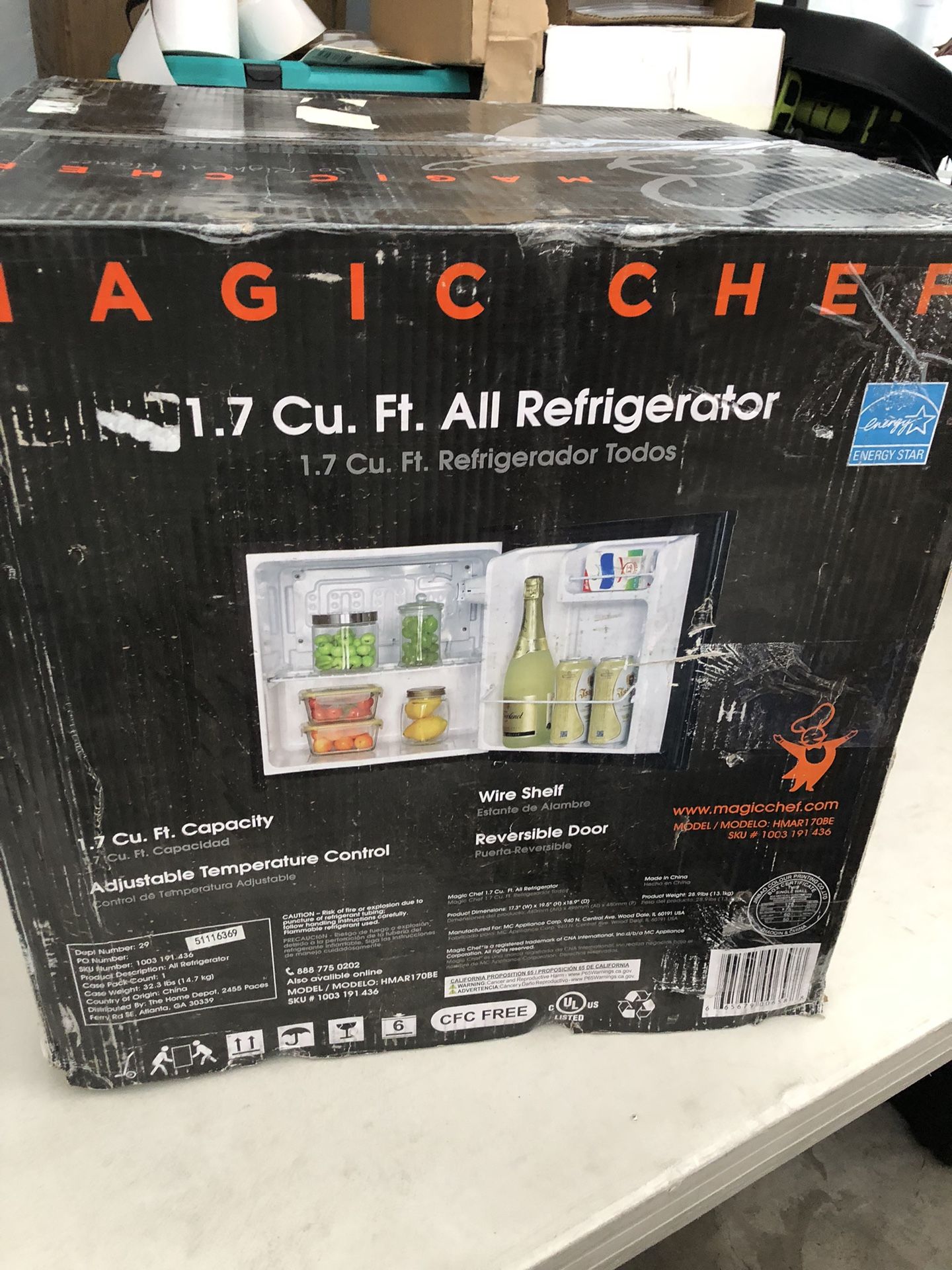 Magic Chef 1.7 cu. ft. Freezerless Mini Fridge in Black