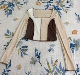 Cream and Brown Colorblock Crop Top