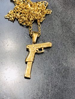 14K Gold Finish Gun Pendant with chain