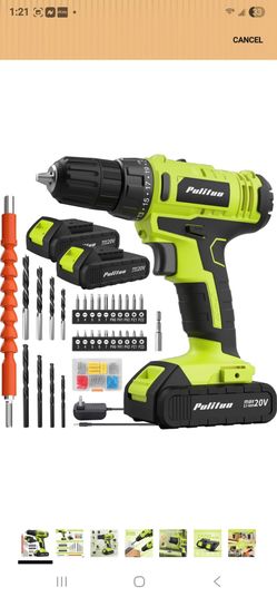 PULITUO'S 20V Cordless Drill/Driver, Electric Screwdriver - 2 Batteries, 30Nm, 21+1 Torque, 2 Speed, Keyless 3/8" Chase Drill with LED Light, Kit for 