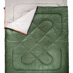New Open Box Queen Size XL 40°F Cold Weather 2 Person Sleeping Bag, 87” X 59”, Olive Green
