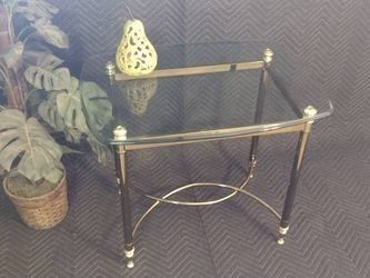Rectangular Retro Brass and Glass Labarge Style End Accent Table Stand