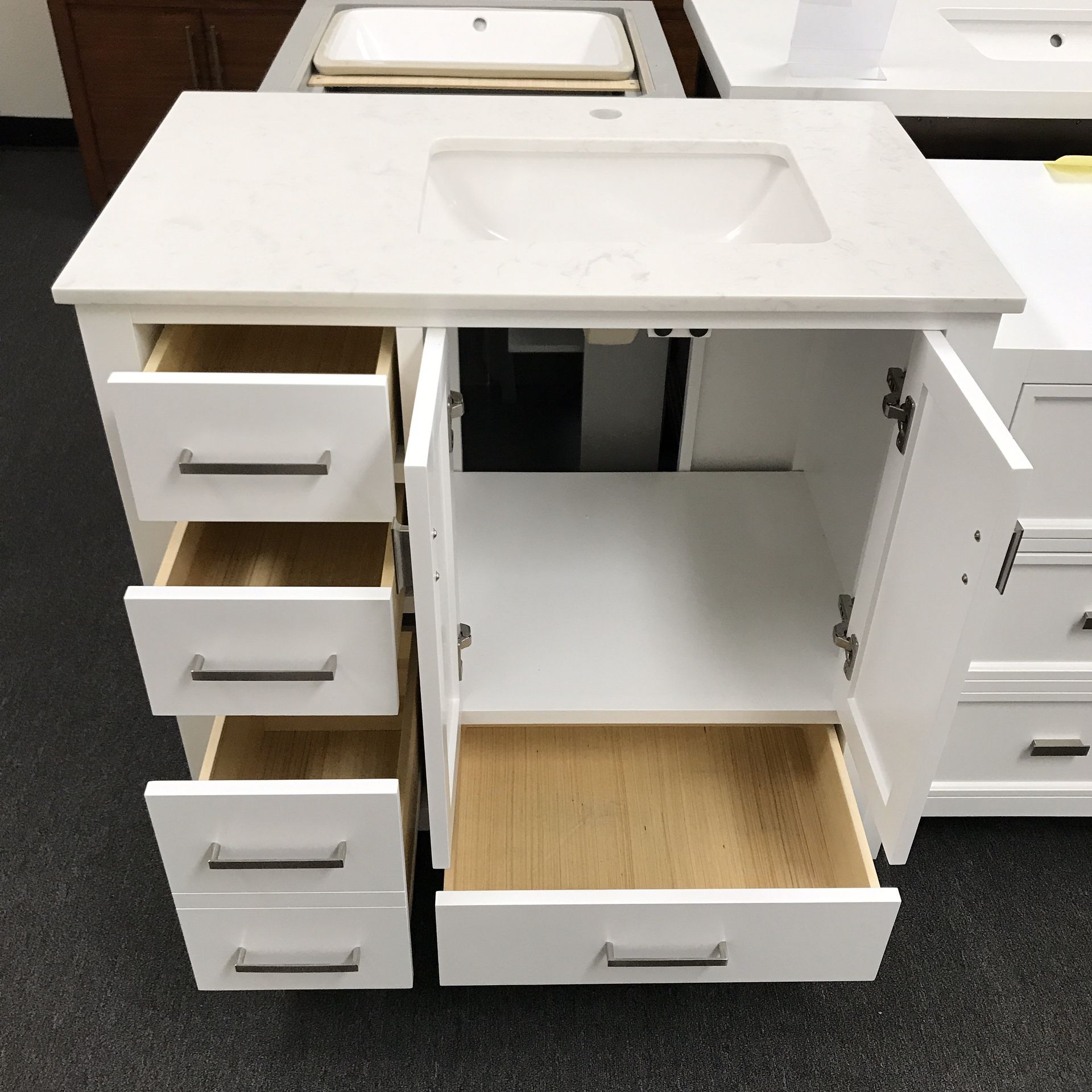 36” White Bathroom Vanity With Cortina Stone Top
