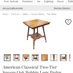 ANTIQUE 2 Tier Solid Oak Bobbin Table 