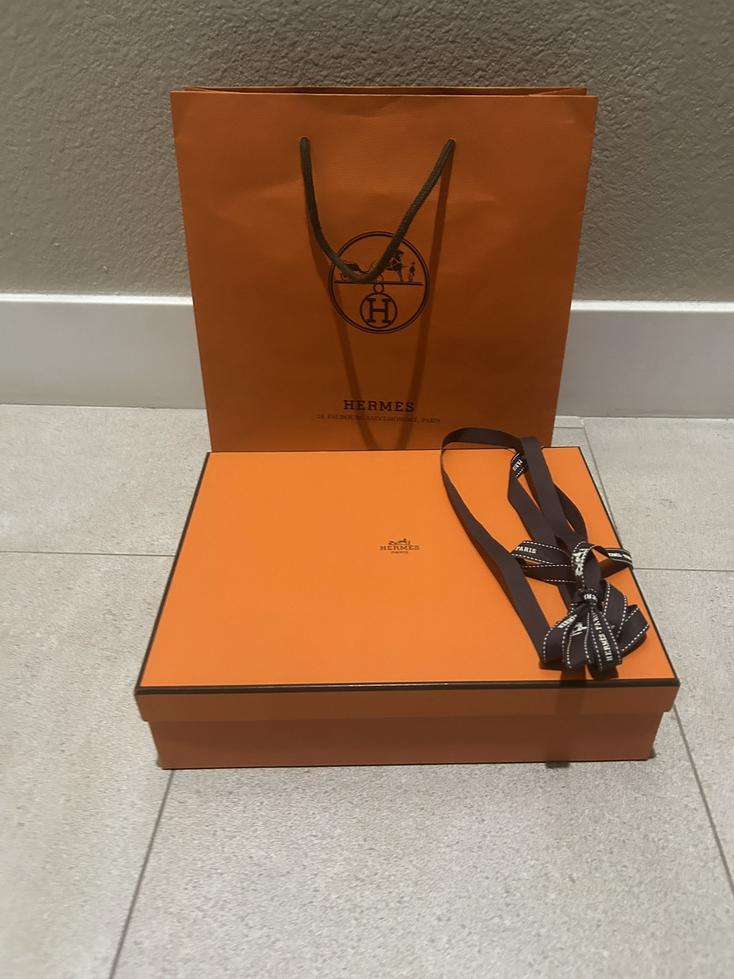 Empty Hermes Box Size 11X 9 ,bag + Ribbon 