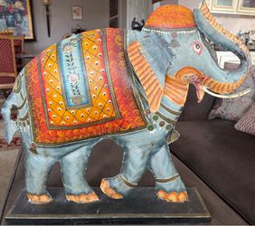 Hand-Painted Decorative Elephant Statue – Indian / Boho Folk Art Style - 22x26
