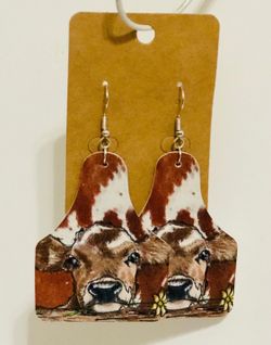 NEW Western Cowgirl Boho Cow Theme Faux Leather Dangle Earrings