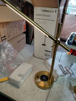 Hampton bay led table /desk lamp  in brass with wireless charger,  few available