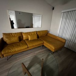 Mid Century Modern Leather  Sectional Sofa  (West Elm)