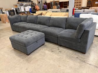 THOMASVILLE Charcoal Grey Tufted 6 Piece Modular Sofa with Ottoman