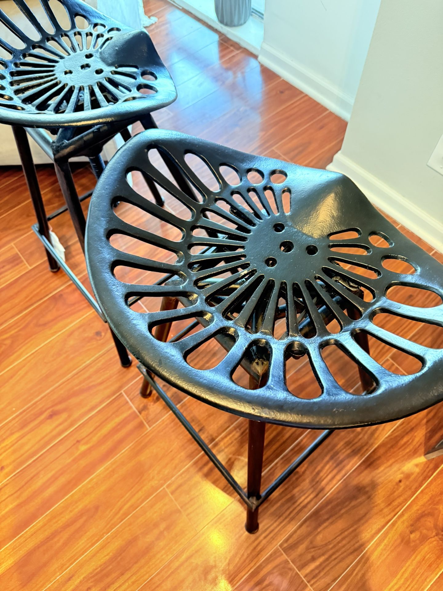 Industrial Tractor Seat Bar Stools (Set of 2) - Adjustable Height - Black Metal