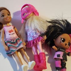 3 Little Girl Dolls. 6" And 3"